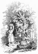 Abbildung: „Fünf Mädchen am Brunnen“ - Holzschnitt von Ludwig Richter